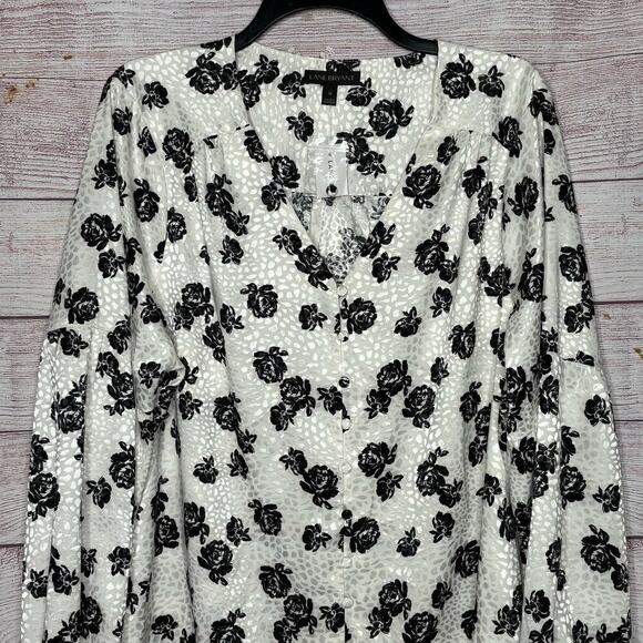 Lane Bryant Satin Floral Rose Full Sleeves Girly Romantic Top Blouse Size 16 New - Picture 5 of 13